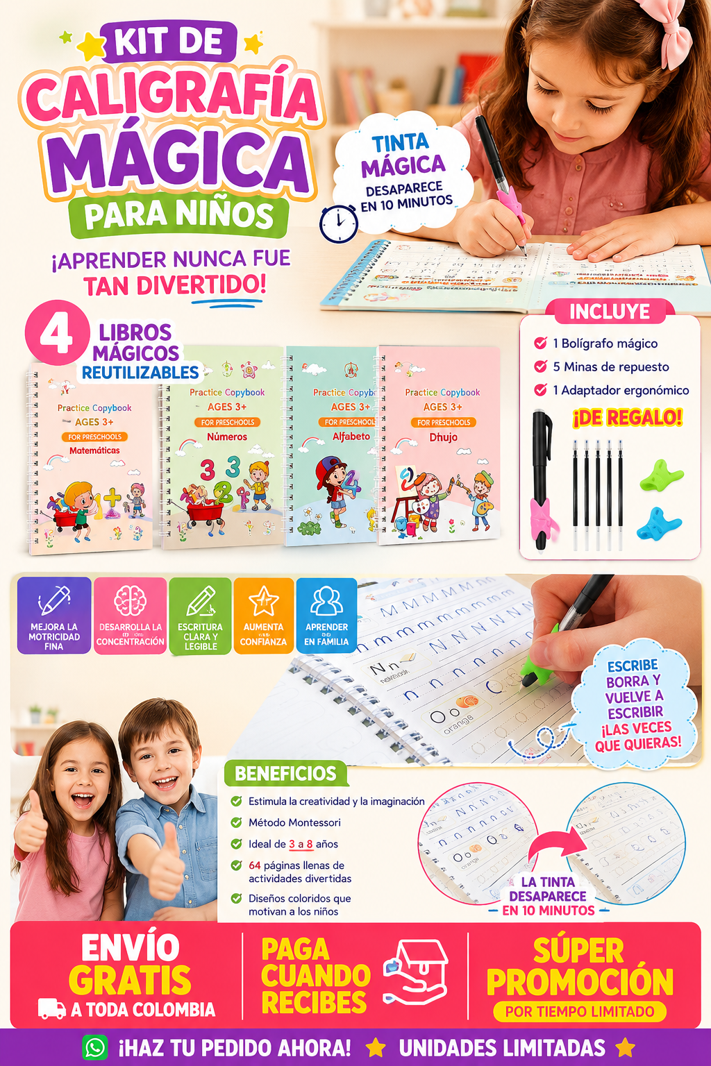 🔥✏️ KIT DE CALIGRAFÍA MÁGICA PARA NIÑOS – APRENDER JUGANDO ✏️🔥
