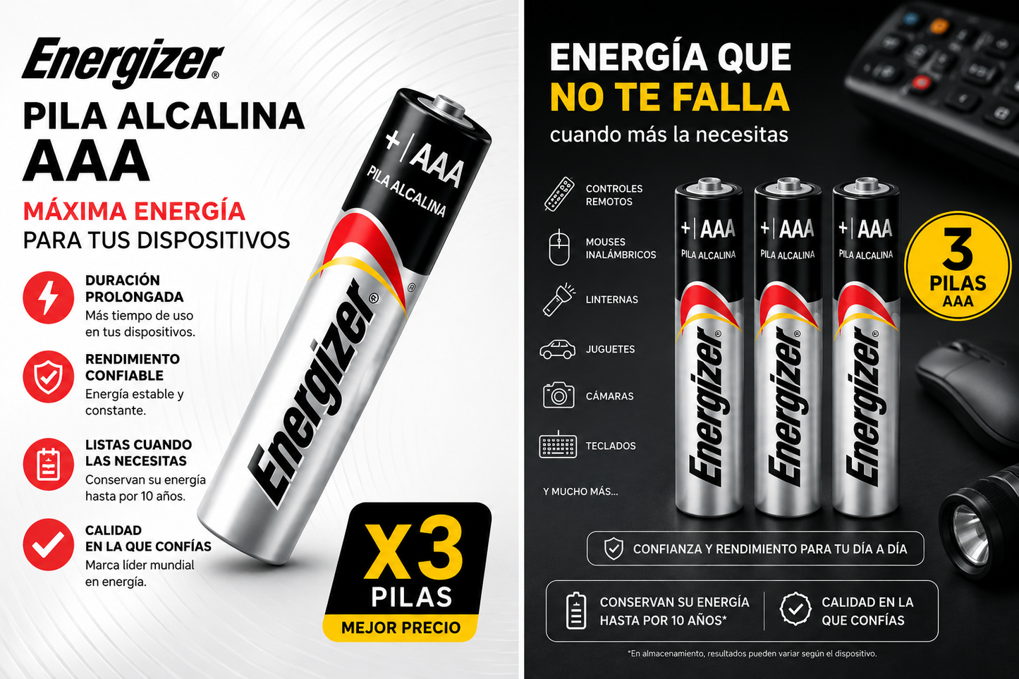 Pila Energizer Alcalina AAA X3 Energia