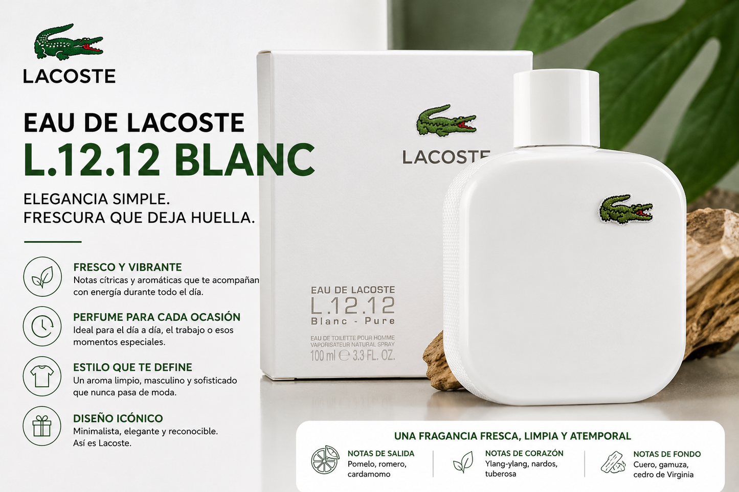 Lacoste Blanc L.12.12 Original 100 ml – Calidad y Frescura Premium
