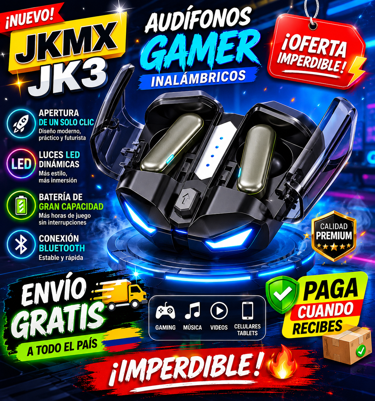 Audifonos Inalambricos JKMX Gamer JK3