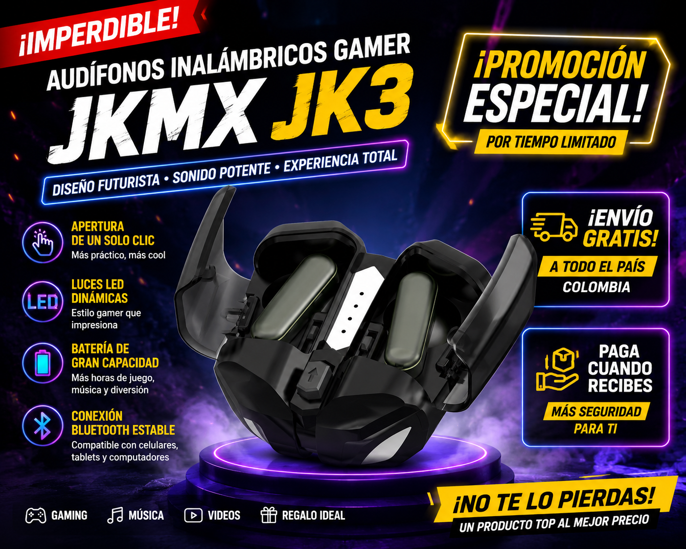 Audifonos Inalambricos JKMX Gamer JK3